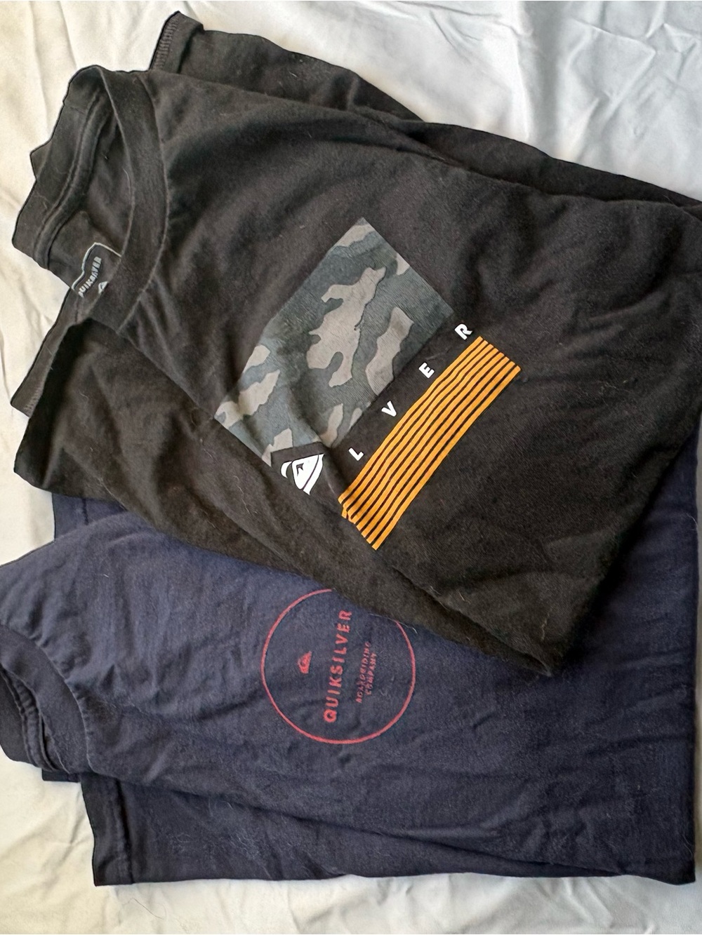 Quiksilver Black Short-Sleeve Tee with Camo Block and Orange Stripes